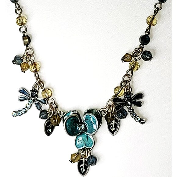 Dragonfly Enamel Rhinestone Necklace Pewter Green Fashion Jewelry CT217 - Picture 5 of 8
